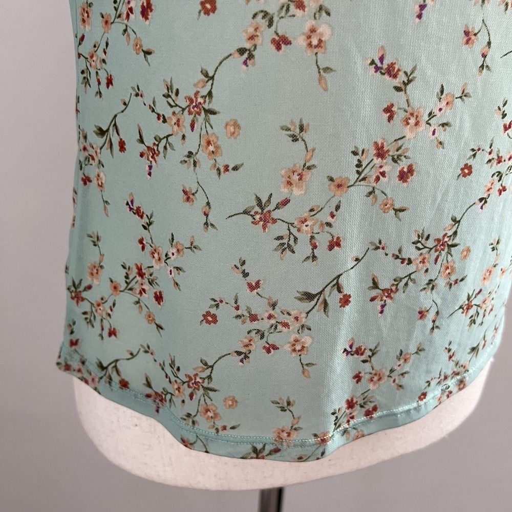 Mint Green Floral Short Sleeve Top Fairy Cottage Y2K Soft Girl Coquette Romantic - Picture 6 of 8